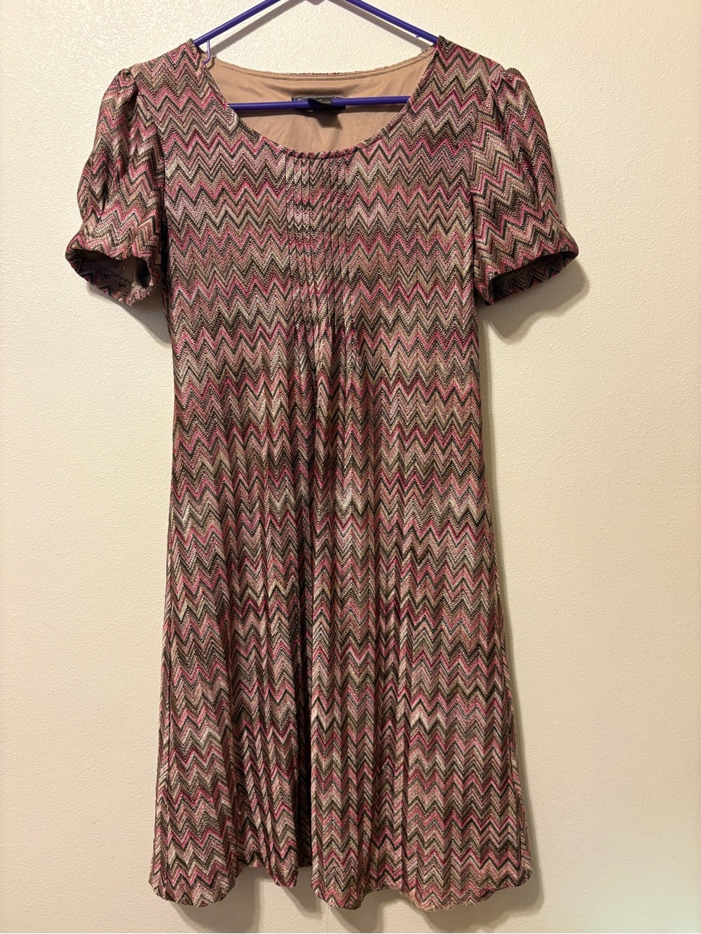 Jessica Howard Pink and Brown Chevron Knit Dress with Scoop Neck